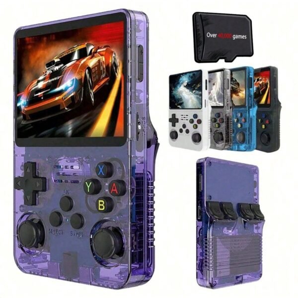 R36S Retro Handheld Games Console, 20,000 - Classic Games Portable Pocket Video Player With 3.5 Inch HD Screen, 64G TF Card, Open Source Linux System Screen For Teens And Adults  Purple 64G